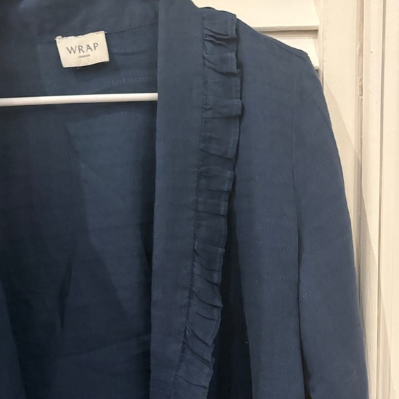 Navy Ruffled Wrap Linen Blouse - Picture 5 of 10